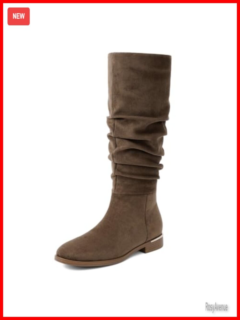 Faux Suede Slouchy Knee High Boots Flat Heel Ruched Round Toe